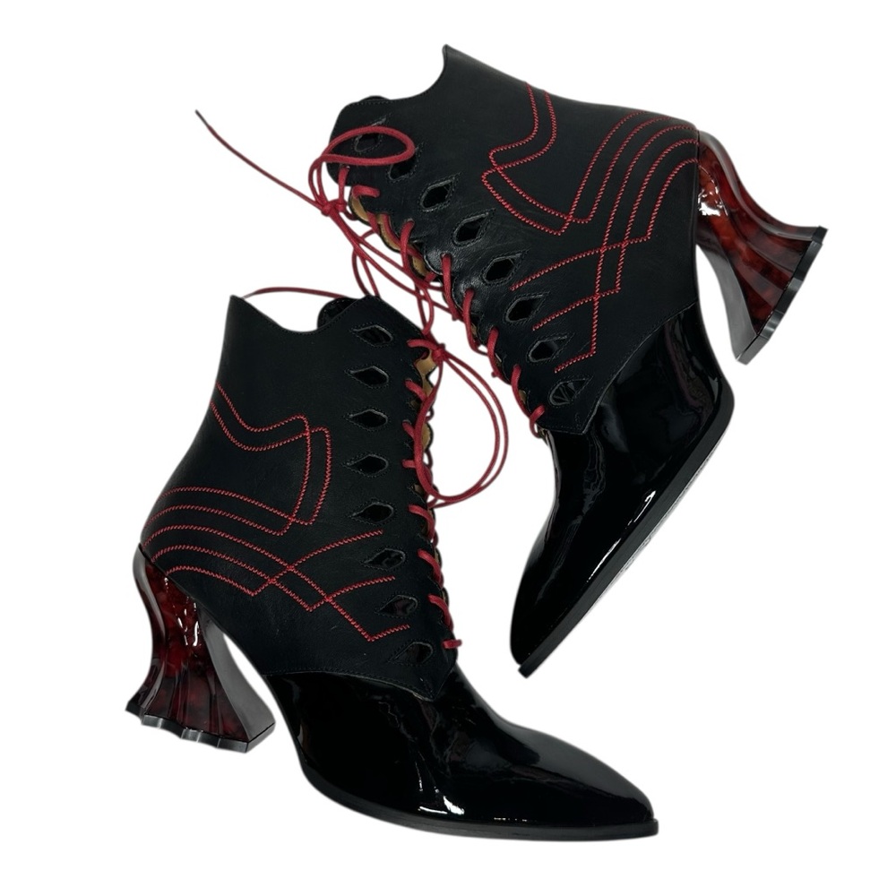 NEW John Fluevog Deliverance Brit Regal Lace-Up Ankle Booties w/ Rococo Heel 7.5 - Picture 9 of 15